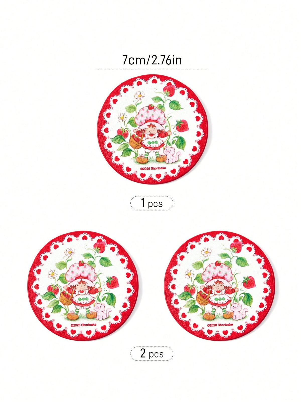 Strawberry Shortcake X Cute Cartoon Character Printed Car Coaster, 1/2-Piece Non-Slip Cup Holder Mat For Automotive Interior,Strawberry