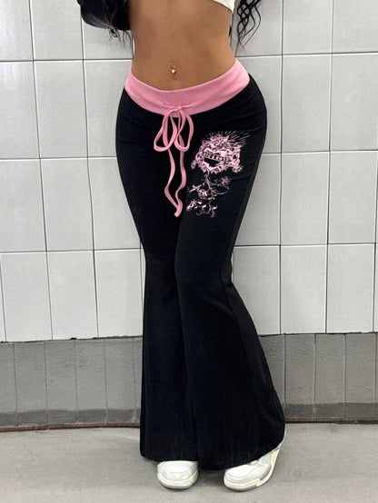 StreetHx Women's Black & Red Contrast Color Print Pants