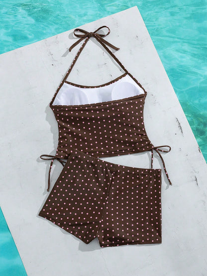 Summer Beach New 2-Piece Fashion Tankini Set, Full Coverage Camisole Top With Thin Straps, Floral Print, Conservative Bikini Shorts, Elegant Beach Vacation Style Swimsuit