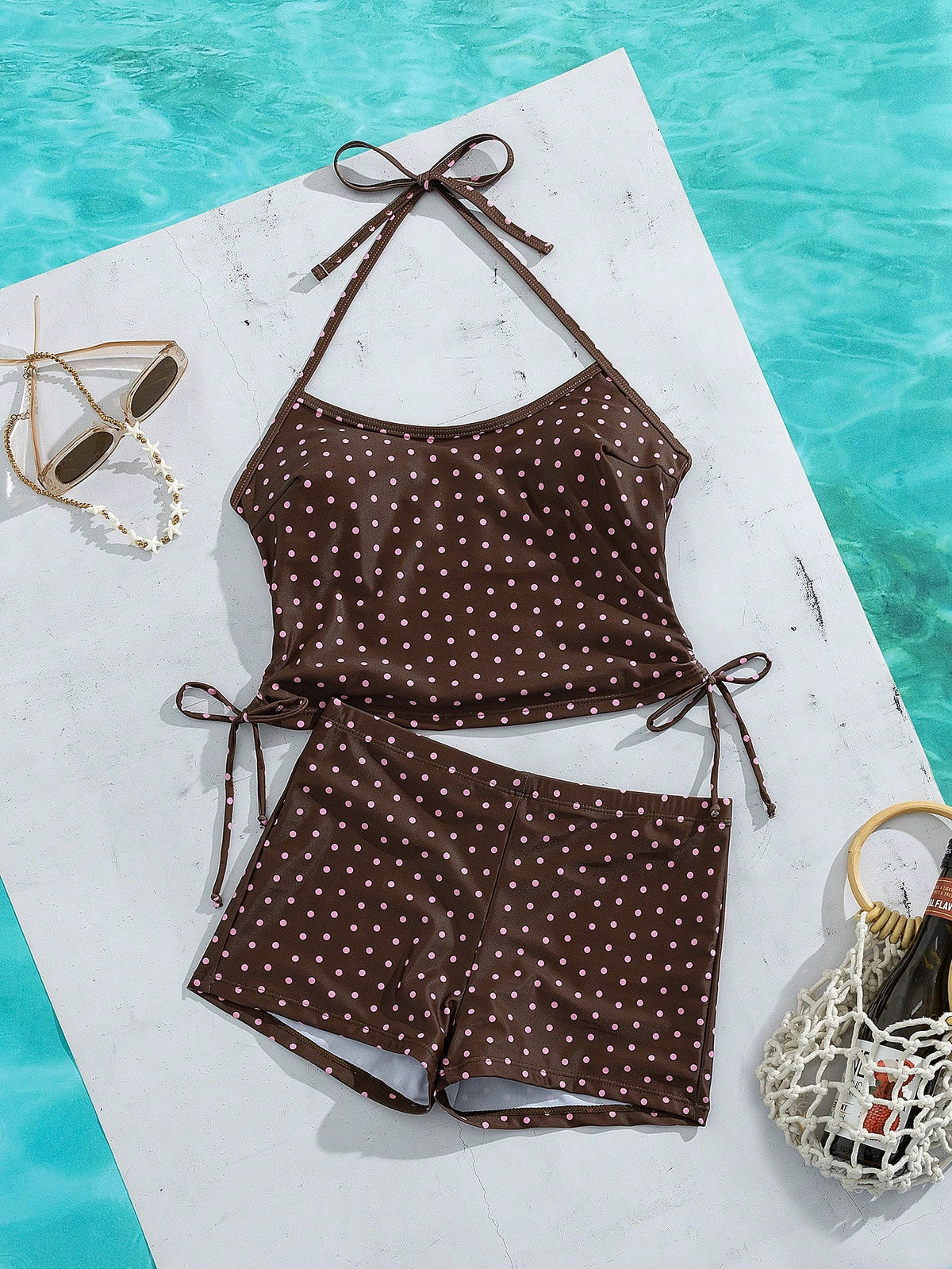 Summer Beach New 2-Piece Fashion Tankini Set, Full Coverage Camisole Top With Thin Straps, Floral Print, Conservative Bikini Shorts, Elegant Beach Vacation Style Swimsuit