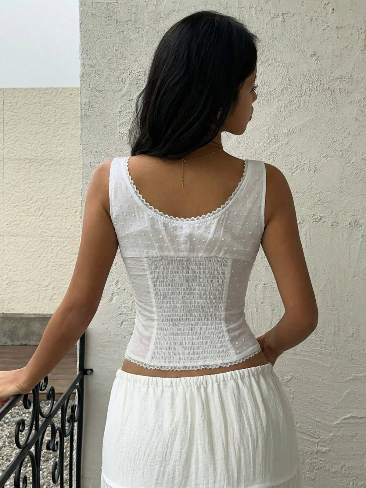 Sunnyshic Women's Single-Breasted Fitted Lace Trim Patchwork Camisole