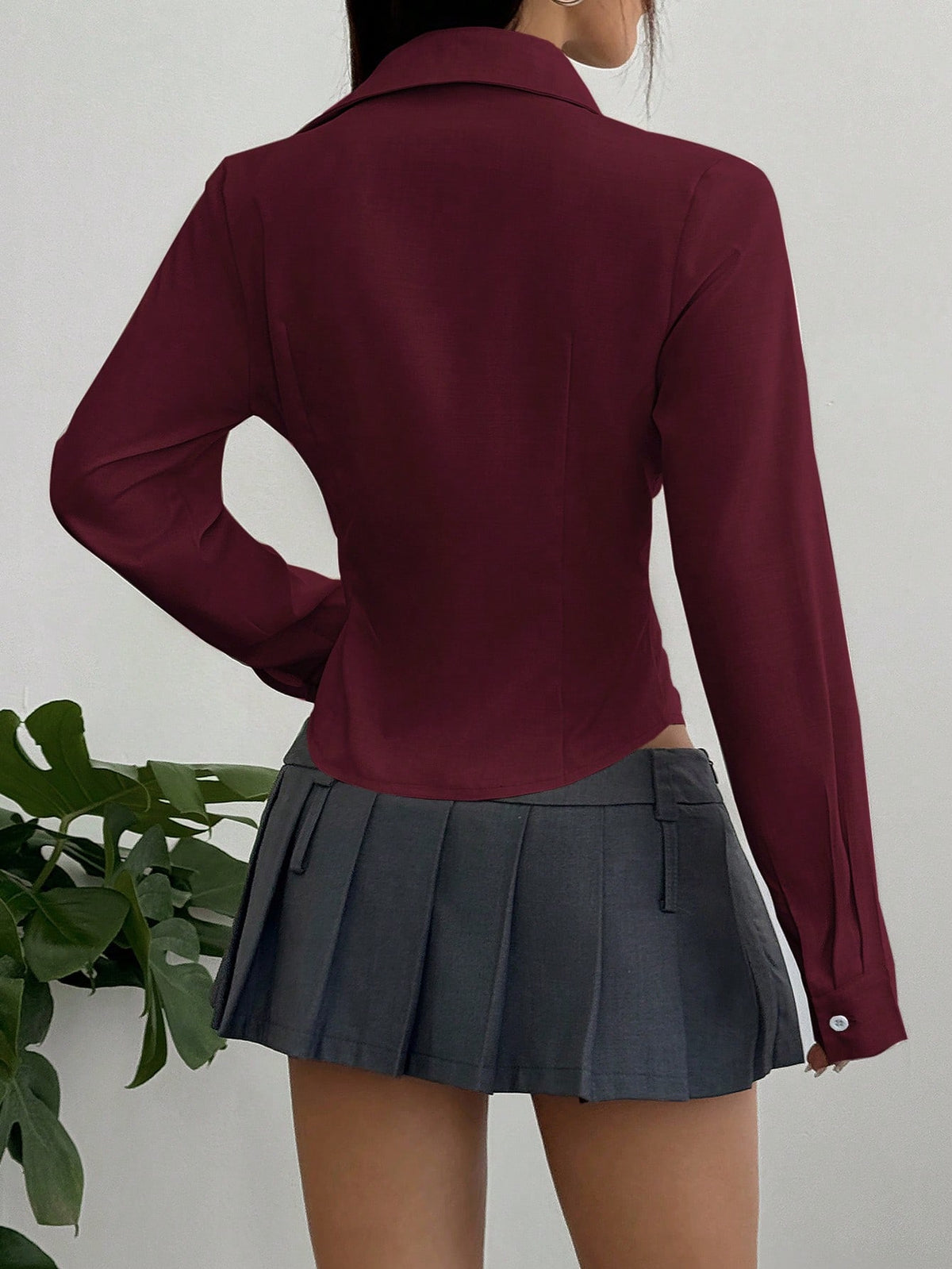 Sweetra Women's Casual Solid Color Waist Cinched Long Sleeve Shirt Fall Cloth For Women, Christmas