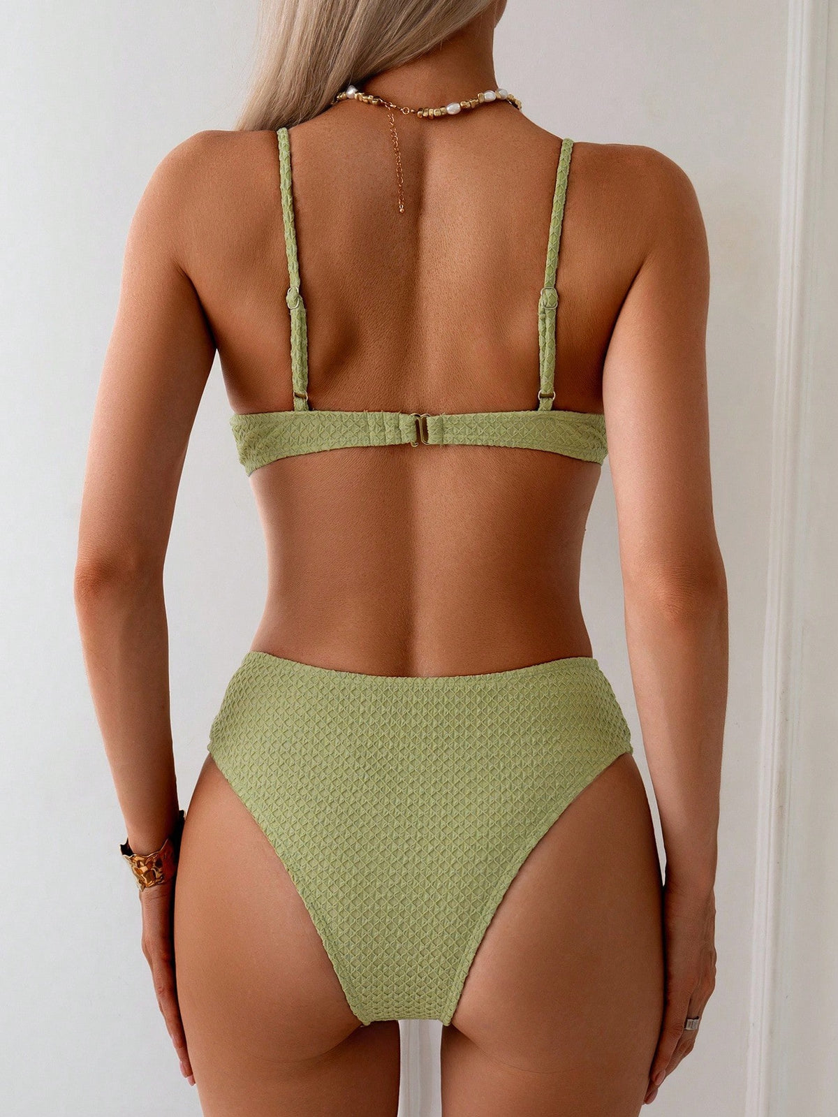 Swim Basics Ladies' Summer Beach Solid Color Front Tie Sexy Bikini Set, Two-Piece Bikini Set