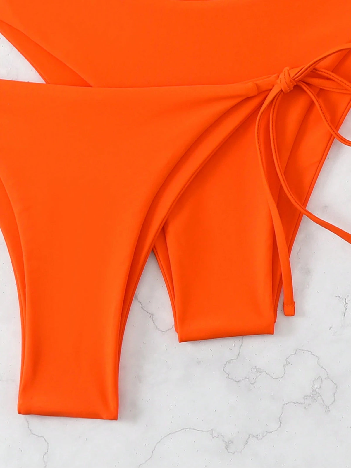 Swim Basics Women Summer Beach Solid Halter Neck 3-Piece Bikini Set Bathing Suit, Suitable For Holiday Orange Bikiniswimsuit Set