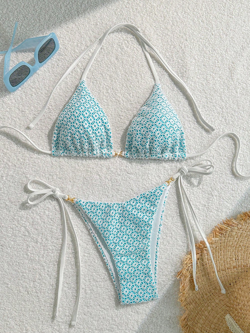 Swim Mod Springbreak Women's Sexy Halter Tie Front Bikini Set, Summer Beach Swimwear