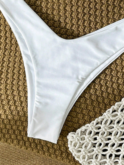 Swim Mod Women's Solid Color Metal Decor Spaghetti Strap Sexy Bikini Set, Summer