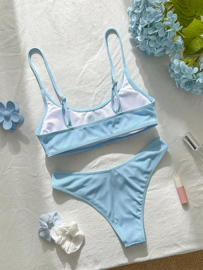 Swim Mod Women's Solid Color Minimalist Bikini Set, Vacation Beach Wear