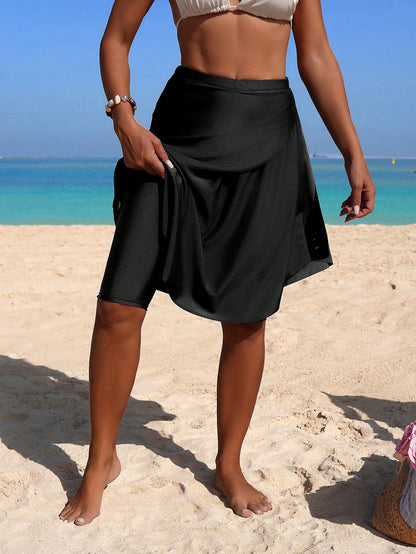 Swim Mulvari Multi-Layer Casual Conservative Basic Beach Beach Party Holiday Holiday Swimwear Skirt For Women Black Summer