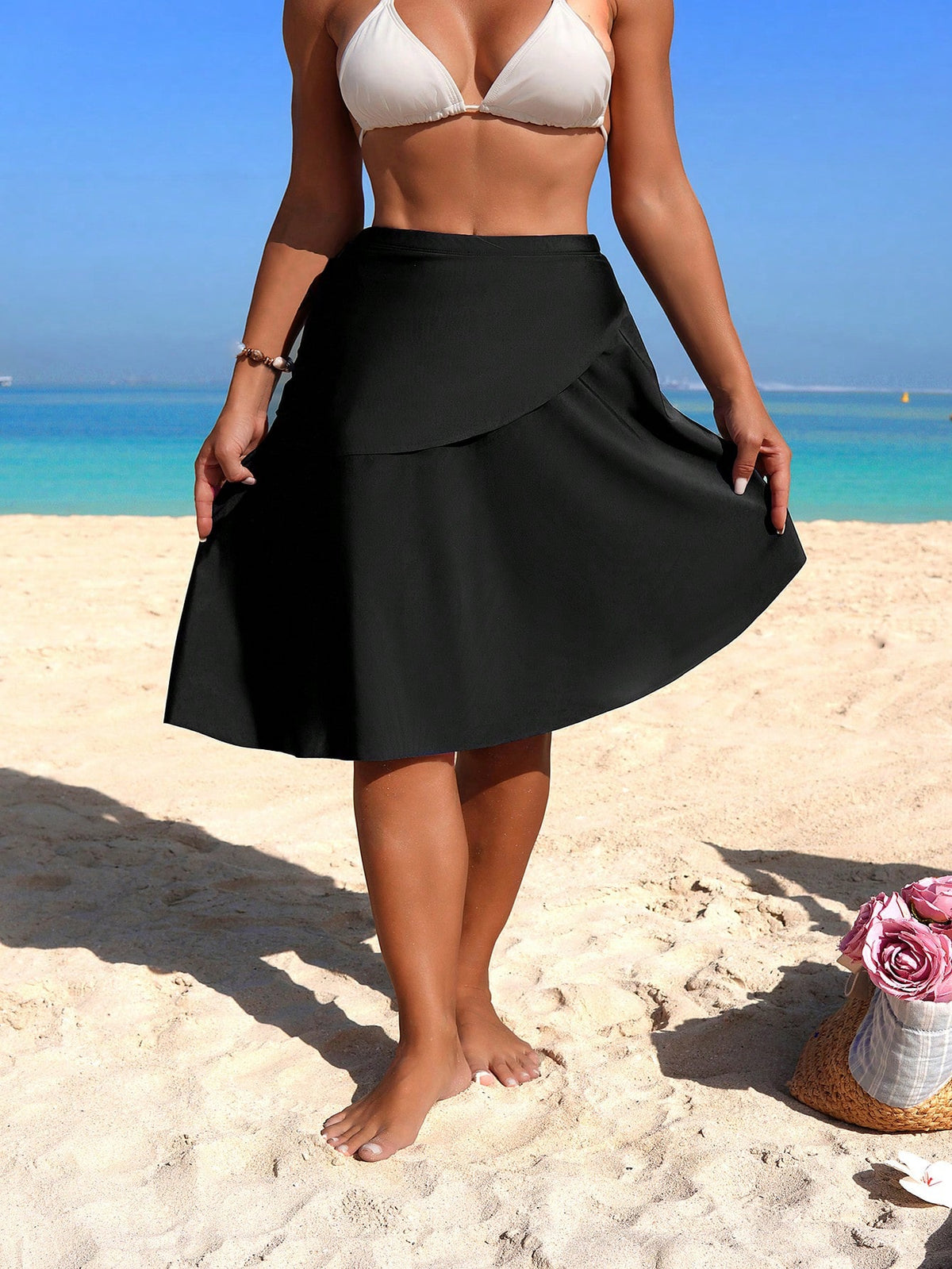 Swim Mulvari Multi-Layer Casual Conservative Basic Beach Beach Party Holiday Holiday Swimwear Skirt For Women Black Summer