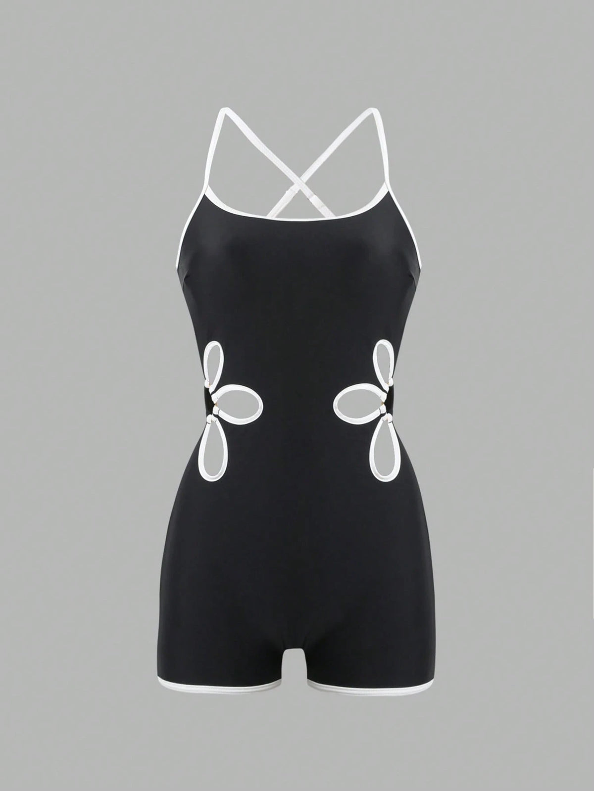 Swim SPRTY Women's Black Summer Classy One Piece Swimsuit,Beach Party Holiday Black & White Color Block,Adjustable Criss-Cross Back Straps,Floral Side Cutout
