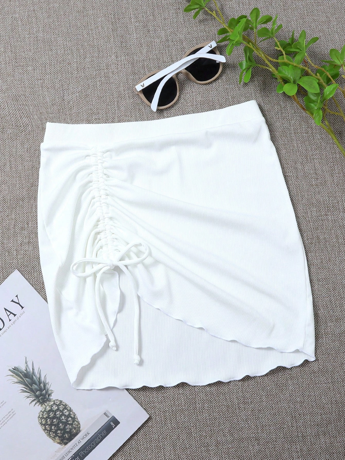 Swim Summer Beach Rib Drawstring Front Beach Skirt
