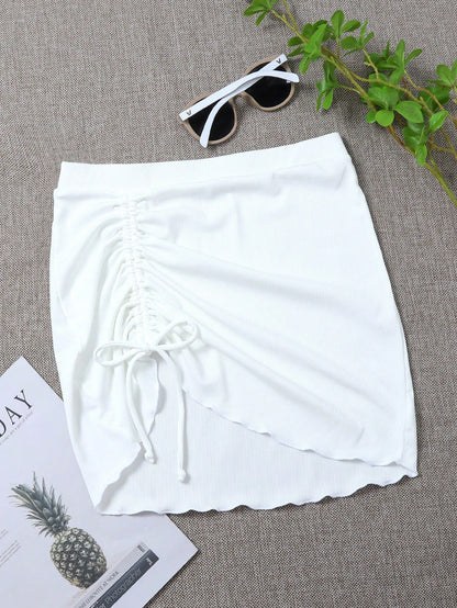 Swim Summer Beach Rib Drawstring Front Beach Skirt