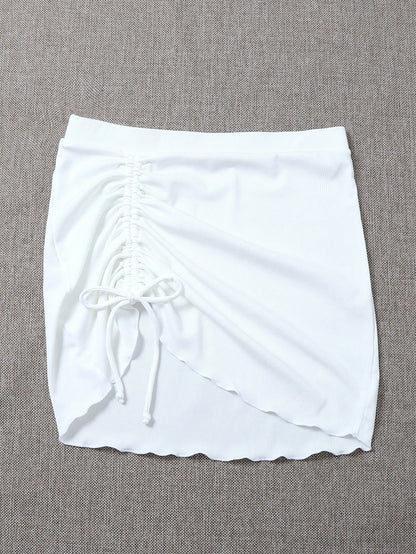 Swim Summer Beach Rib Drawstring Front Beach Skirt