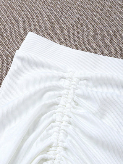 Swim Summer Beach Rib Drawstring Front Beach Skirt