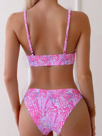 Swim Vcay Printed Patterned Pink Bikini Set For Summer Beach Vacation