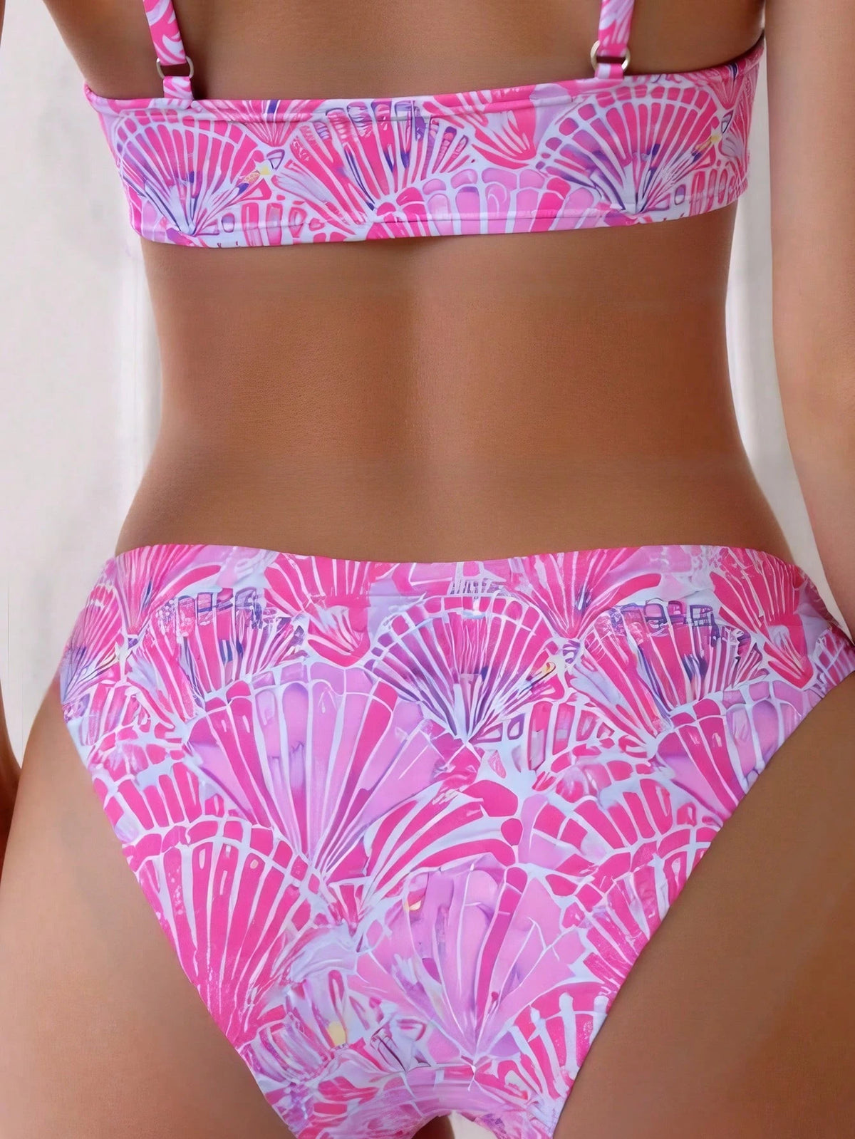 Swim Vcay Printed Patterned Pink Bikini Set For Summer Beach Vacation