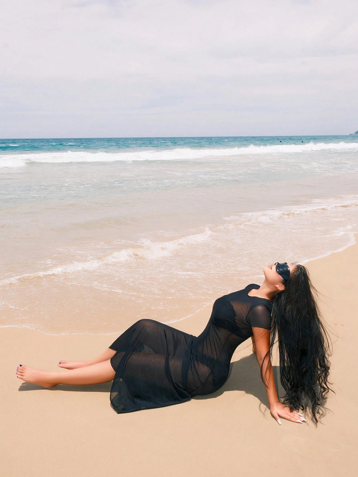 Swim Vcay Summer Beach Solid Sheer Mesh Cover Up Dress Without Bikini