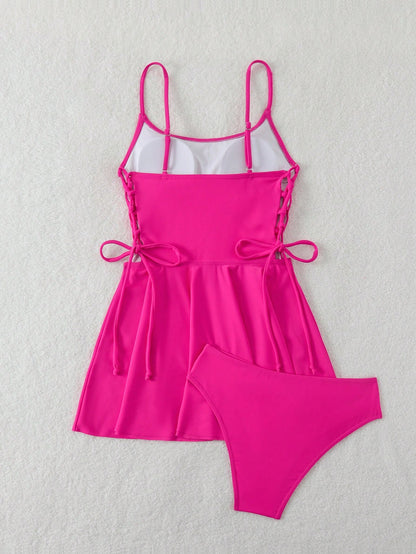 Swim Vcay Women's Solid Color Side Tie Ruffle Hem Tankini Swimsuit Top Summer