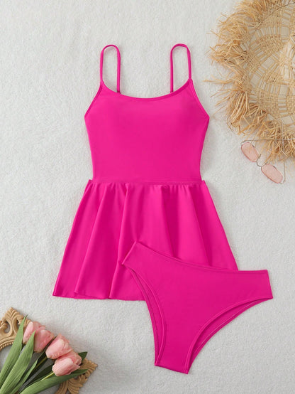Swim Vcay Women's Solid Color Side Tie Ruffle Hem Tankini Swimsuit Top Summer