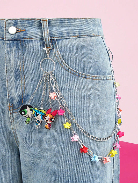 THE POWERPUFF GIRLS X Blossom, Bubbles, Buttercup Pattern Acrylic Fashion Waist Chain (Random Accessory Color)