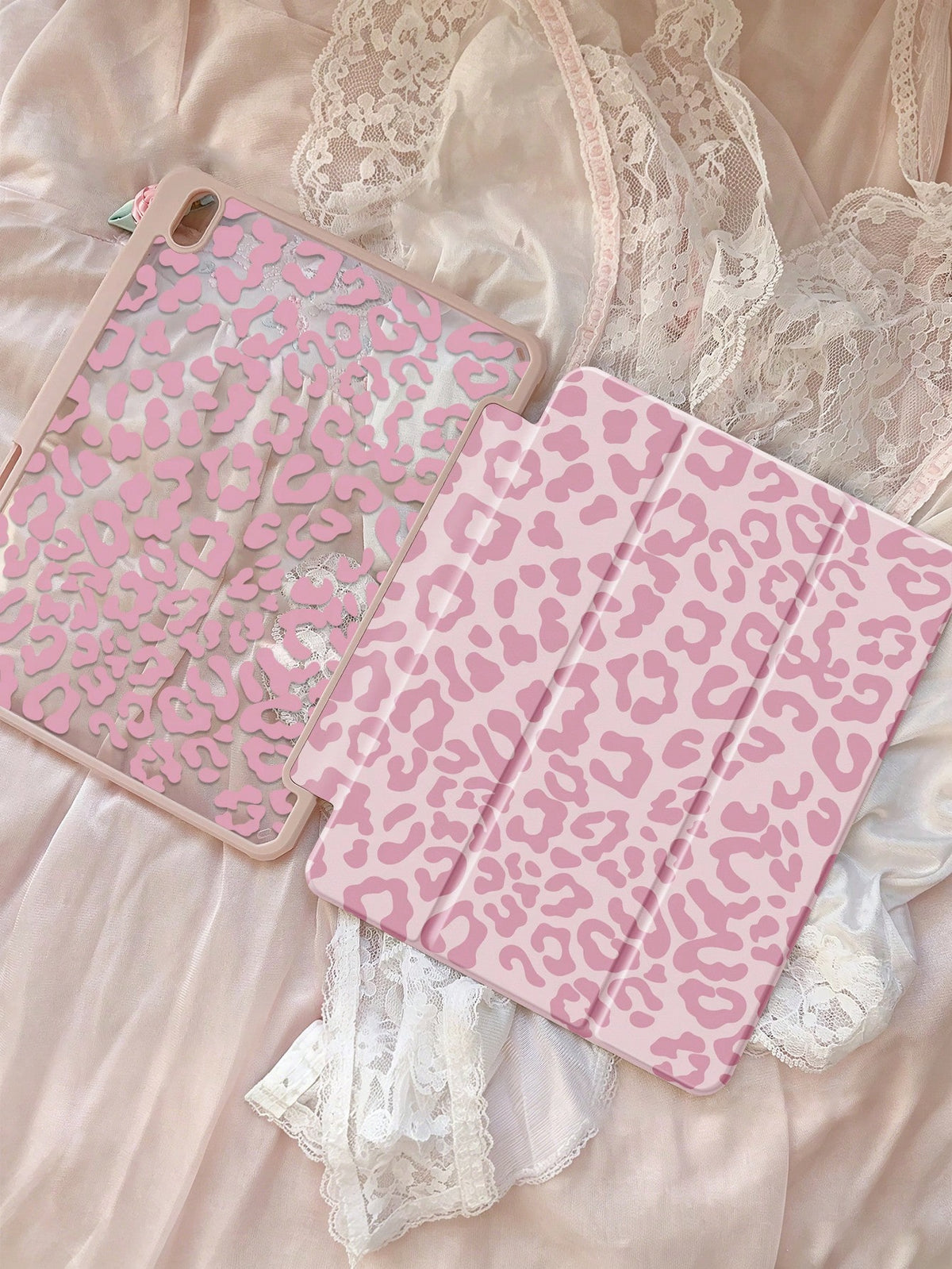 This Exquisite And Cute Pink Leopard Print Double-Sided Painted Acrylic Transparent Crystal Back Cover Has Shock-Absorbing Function, Suitable For 7th, 8th (10.2 Inch) And 10th Generation. It Has A Bu