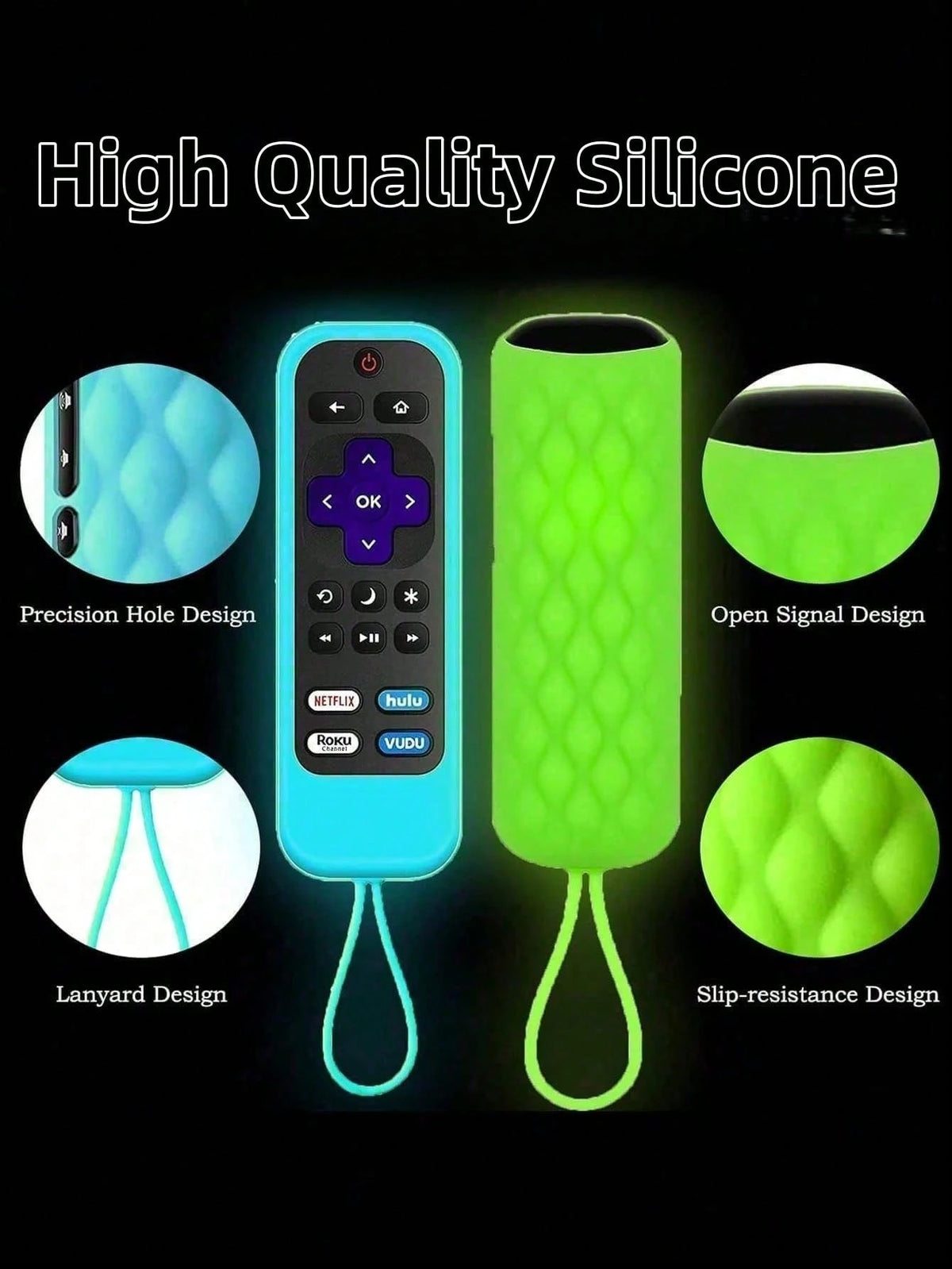 TV Remote Control Silicone Glow-In-The-Dark Protective Cover, Multiple Colors (Please See Product Details For Glow Instructions)