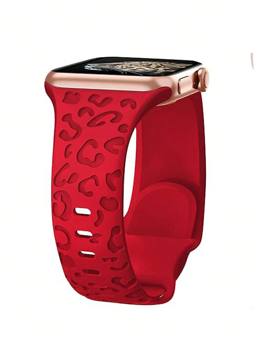 Unbeinst 1pc Leopard Print Carved Soft Silicone Watch Band, Compatible With Watch Ultra Series 10 9 8 7 SE 6 5 4 3 2 1