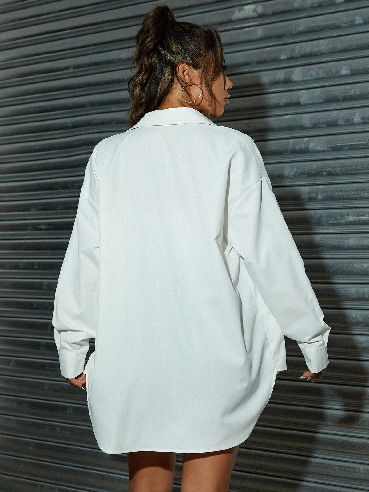 Unity Curved Hem Drop Shoulder Blouse Women Shirt,Long Sleeve Tops Fall Cloth For Women