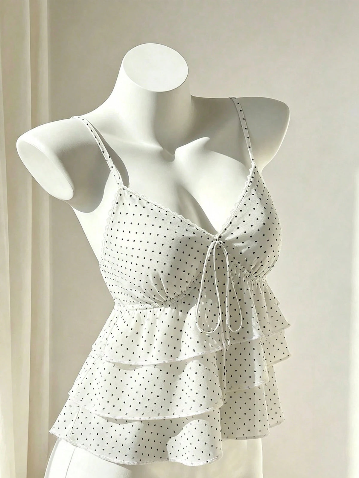 Unity Women's Navy Blue Polka Dot Camisole Top,Square Neck Ruffle Hem Sleeveless Summer Cute Tops,Vintage Everyday Casual Vacation Beach Tops For Ladies