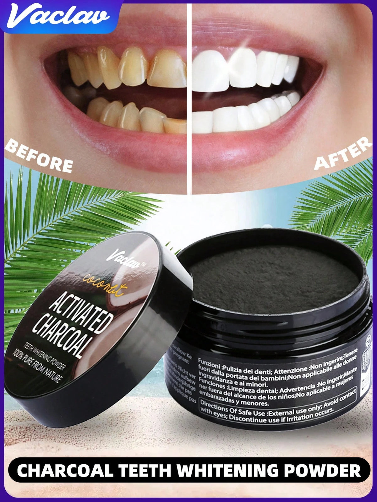 Vaclav 30g Activated Charcoal Teeth Powder, Effective Teeth Whitening, Original Flavor Cleaning, Powerful Whitening, Caring For Dental Health.