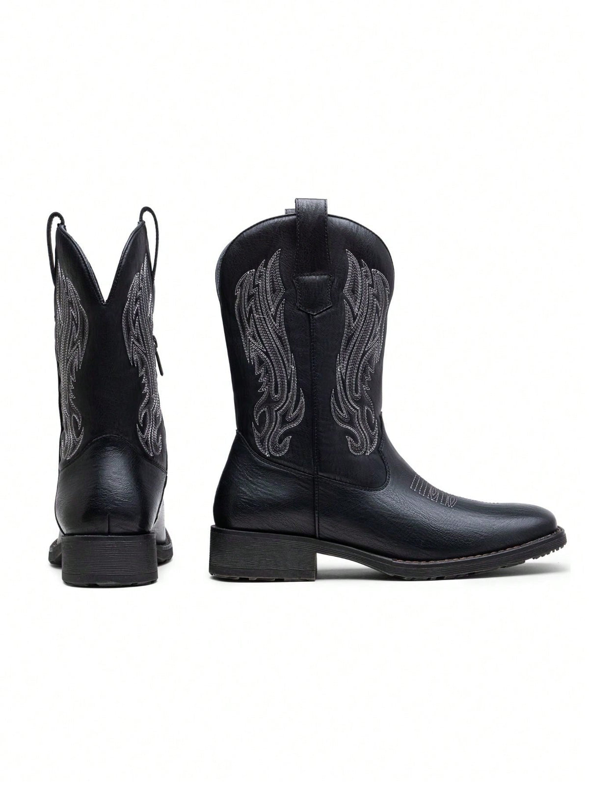 VOSTEY SHOESMORE Men's Black Cowboy Boots Retro Square Toe Boots Botas Vaqueras Para Hombre Embroidery Western Boots For Men