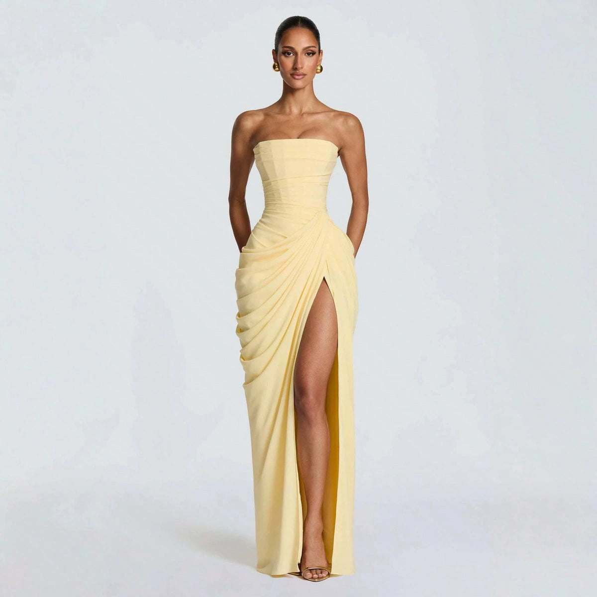Women Elegant Solid Color Maxi Dress Mesh Spaghetti Strap Low Back Sexy Waist Slim Casual Party Long Dress
