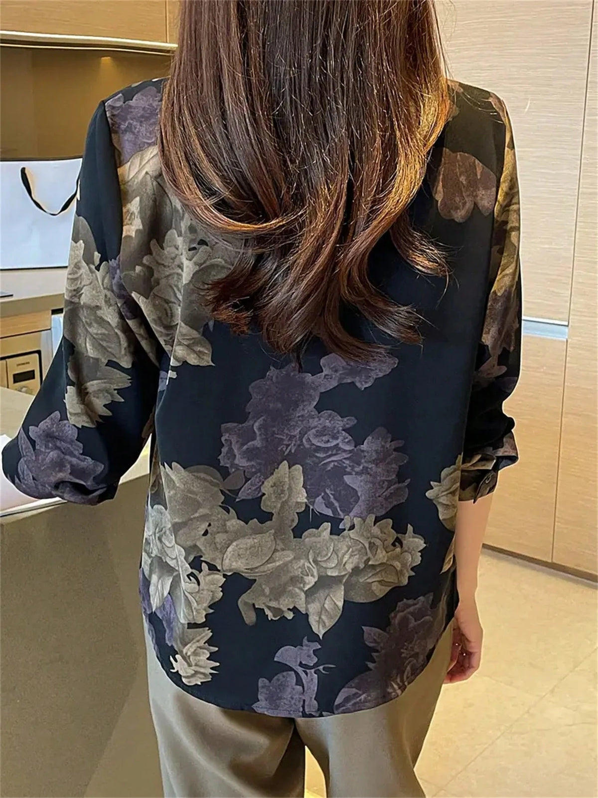 Women Floral Print Casual Long Sleeve Blouse,Long Sleeve Tops Vacation Spring Black