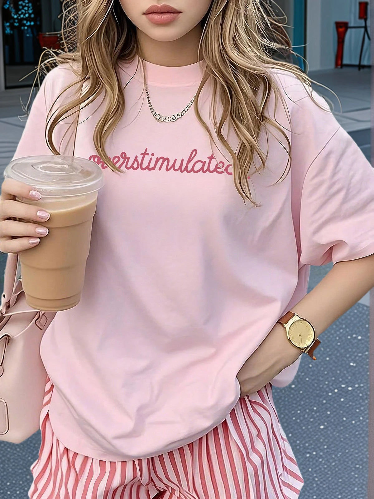 Women's Casual Short Sleeve Round Neck T-Shirt- Printed Pattern, Soft & Comfortable Fabric, Machine Washable, Summer Top Pink