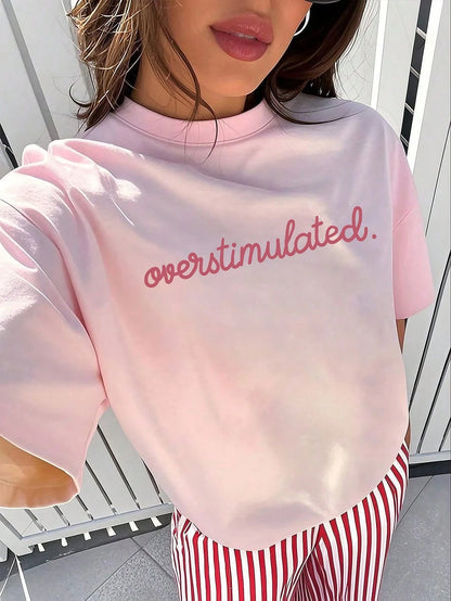 Women's Casual Short Sleeve Round Neck T-Shirt- Printed Pattern, Soft & Comfortable Fabric, Machine Washable, Summer Top Pink