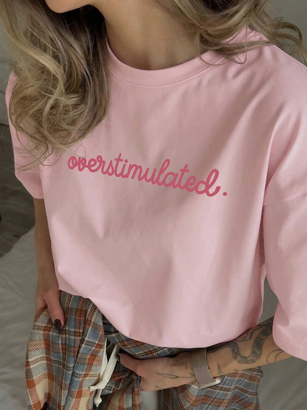 Women's Casual Short Sleeve Round Neck T-Shirt- Printed Pattern, Soft & Comfortable Fabric, Machine Washable, Summer Top Pink