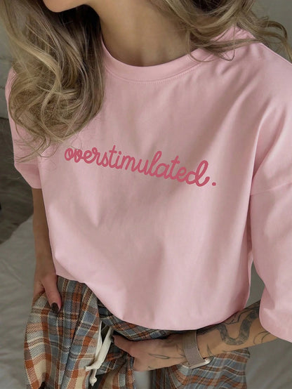 Women's Casual Short Sleeve Round Neck T-Shirt- Printed Pattern, Soft & Comfortable Fabric, Machine Washable, Summer Top Pink