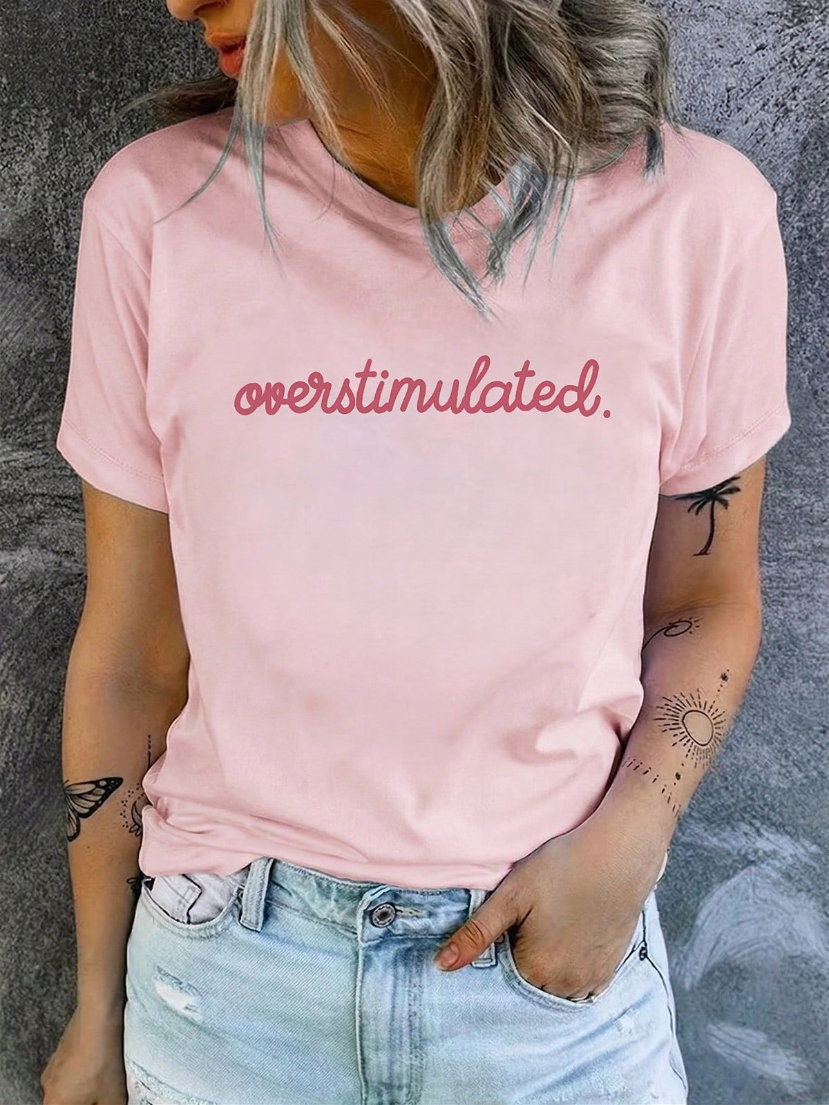 Women's Casual Short Sleeve Round Neck T-Shirt- Printed Pattern, Soft & Comfortable Fabric, Machine Washable, Summer Top Pink