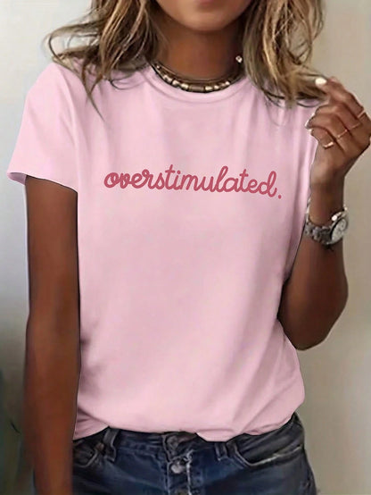 Women's Casual Short Sleeve Round Neck T-Shirt- Printed Pattern, Soft & Comfortable Fabric, Machine Washable, Summer Top Pink