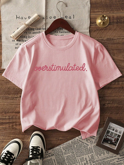 Women's Casual Short Sleeve Round Neck T-Shirt- Printed Pattern, Soft & Comfortable Fabric, Machine Washable, Summer Top Pink