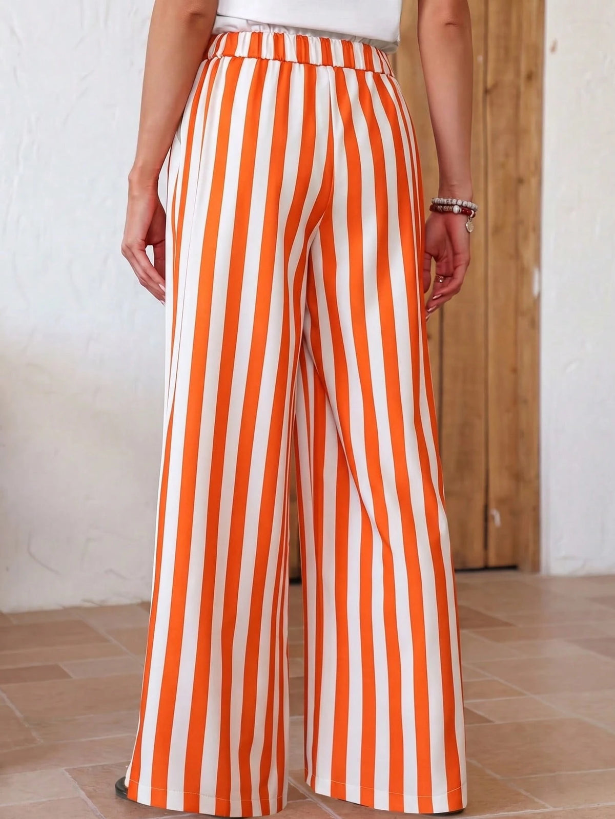 Women's Casual Striped Straight Leg Loose Pants, Suitable For Summer Holiday And Daily Wear Vacation