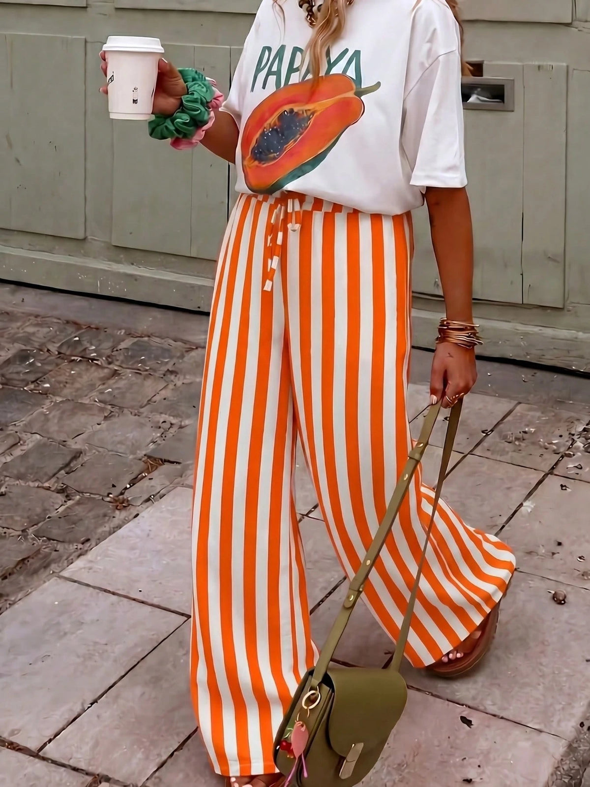 Women's Casual Striped Straight Leg Loose Pants, Suitable For Summer Holiday And Daily Wear Vacation