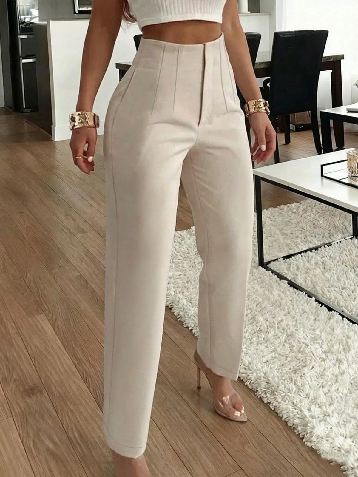 Women's Elegant Commute Pleated Side Pocket Tapered Leg Pants