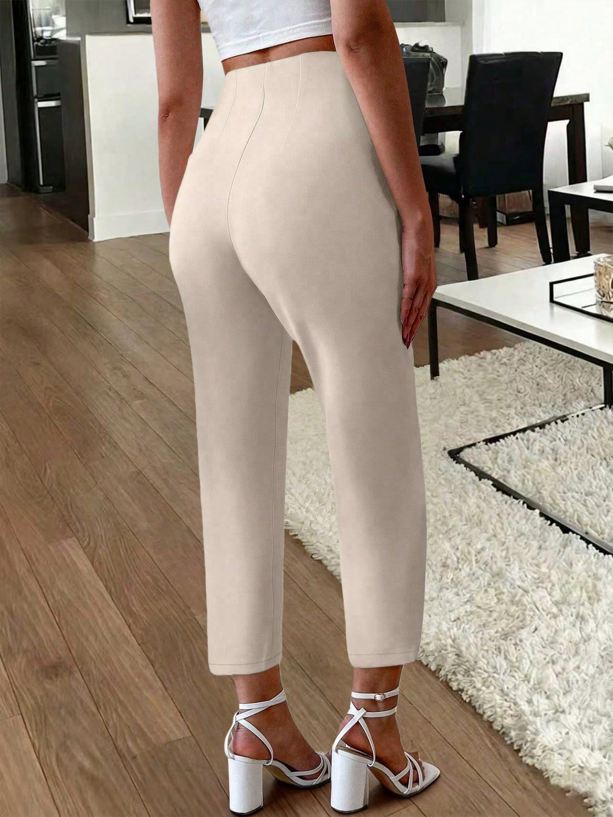 Women's Elegant Commute Pleated Side Pocket Tapered Leg Pants