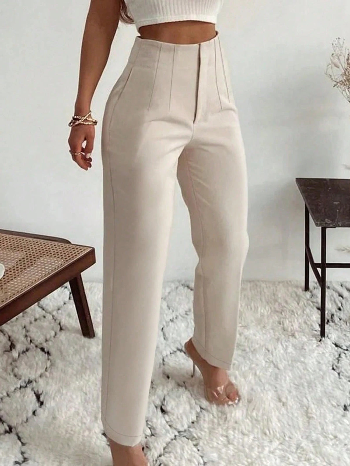 Women's Elegant Commute Pleated Side Pocket Tapered Leg Pants
