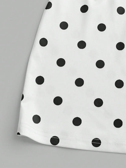 Women's Elegant Solid Color Asymmetrical Sleeveless Tie Strap Minimalist Short Polka Dot Dress White Summer