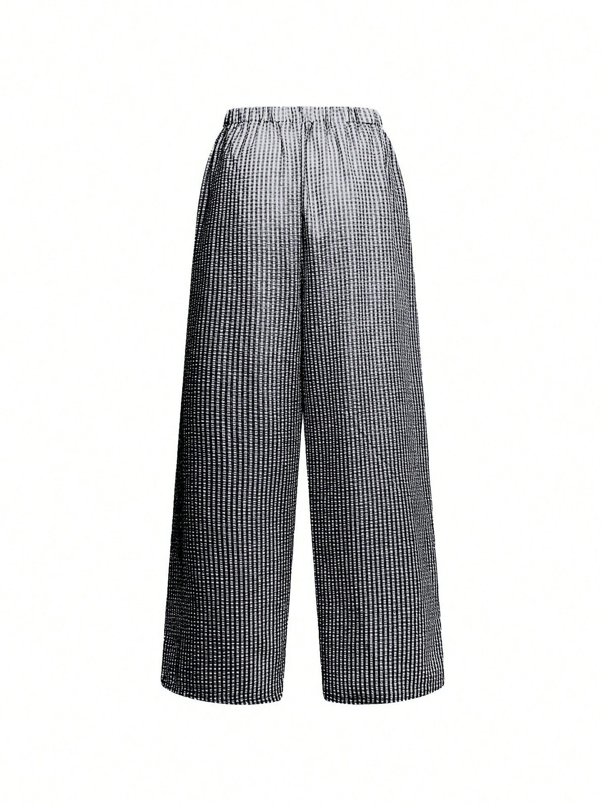 Women's Plaid Wide Leg Pants, Bow Waist Decor, Summer Bohemian Style Long Pants Black
