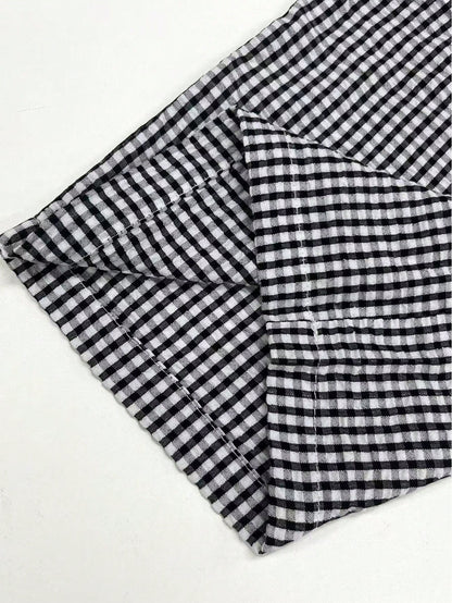 Women's Plaid Wide Leg Pants, Bow Waist Decor, Summer Bohemian Style Long Pants Black