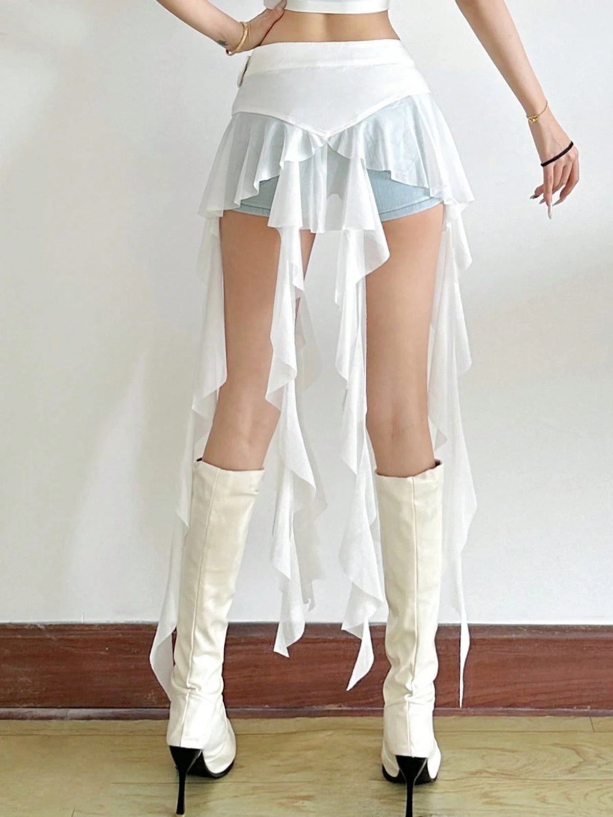 Women's Solid Color Asymmetrical Versatile Tie Waist Skirt