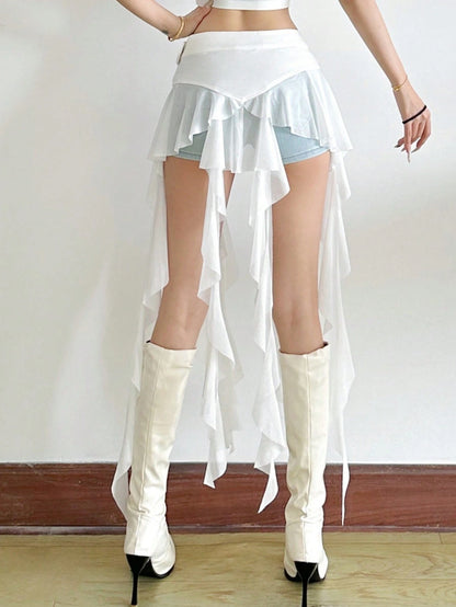 Women's Solid Color Asymmetrical Versatile Tie Waist Skirt